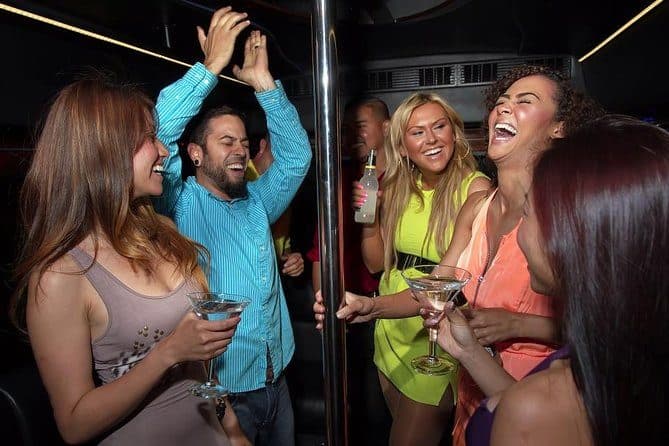 Friends dancing around the pole